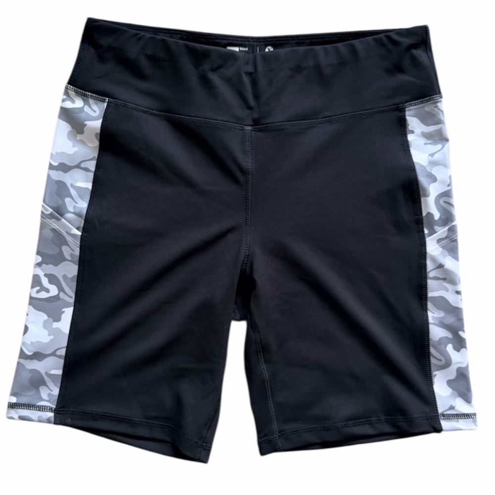 XERSION Black and Gray Camouflage Stripe Bike Shorts